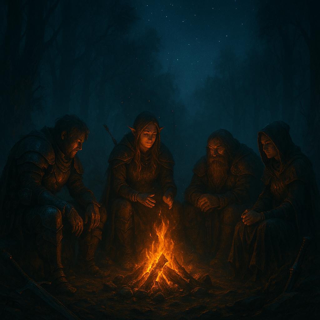 Party around campfire