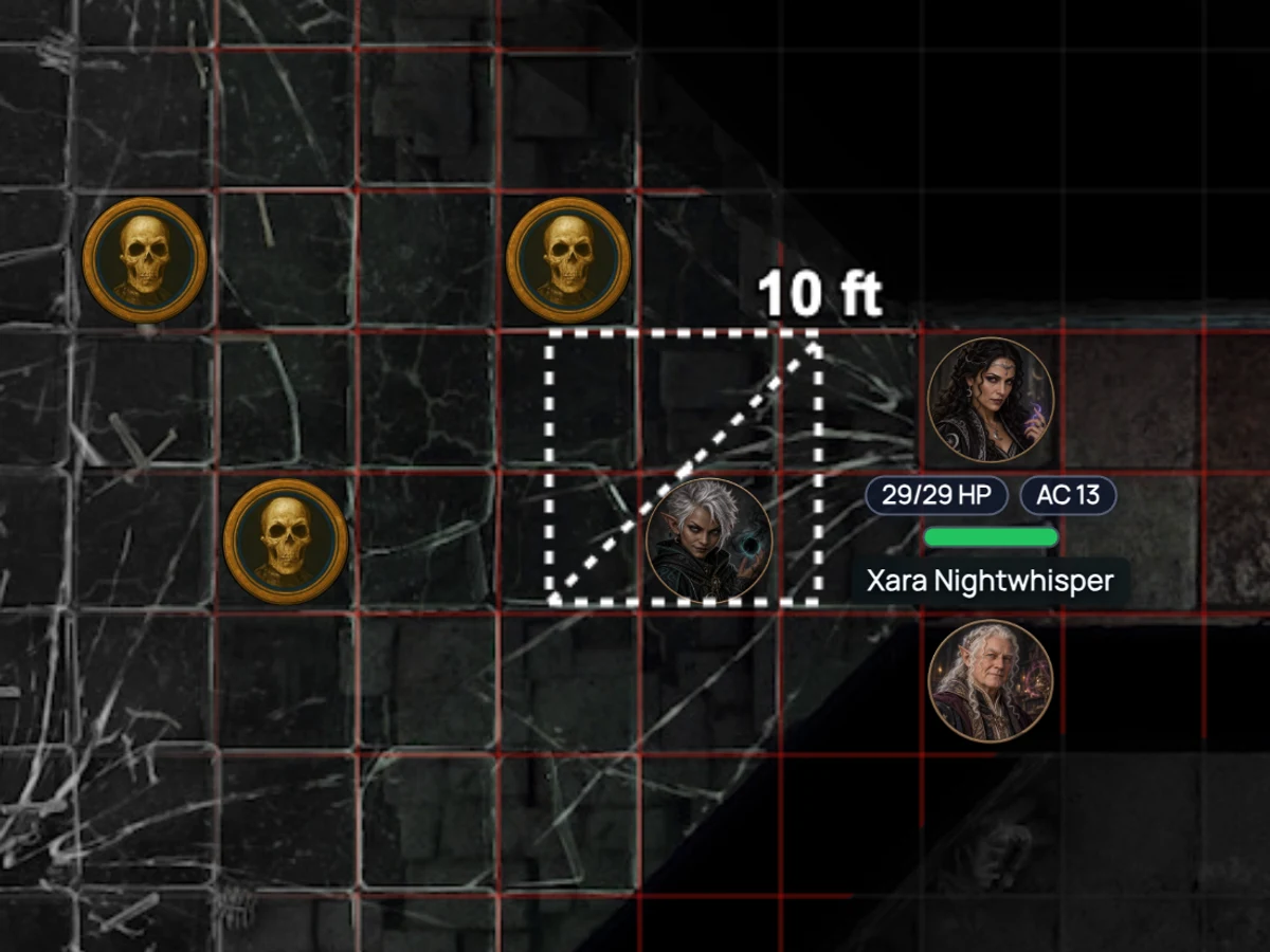 A short measurement close up in RollQuest, reading 10 ft off the scene's own grid rather than in pixels